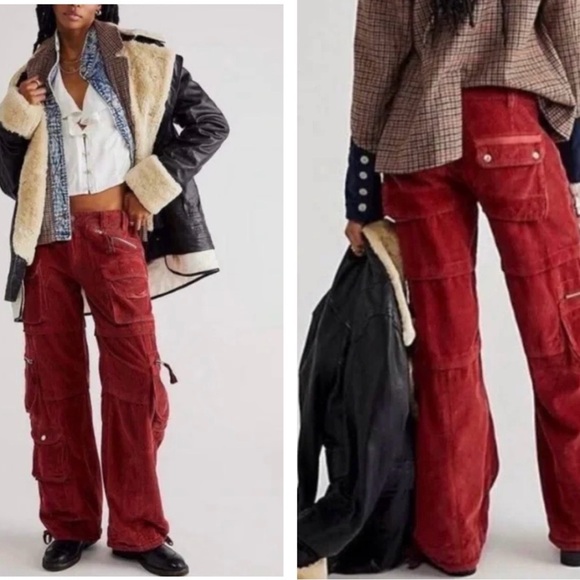Free People Last Time Stacked Cargo Corduroy Slouchy Pockets Pants